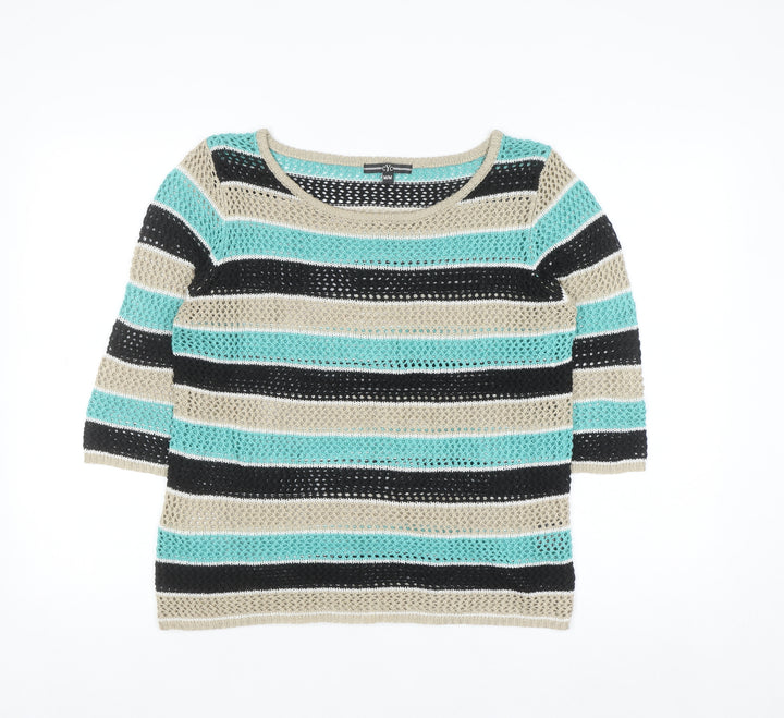 CYC Women’s Multicoloured Open-Knit 3/4 Sleeve Pullover Jumper Size M