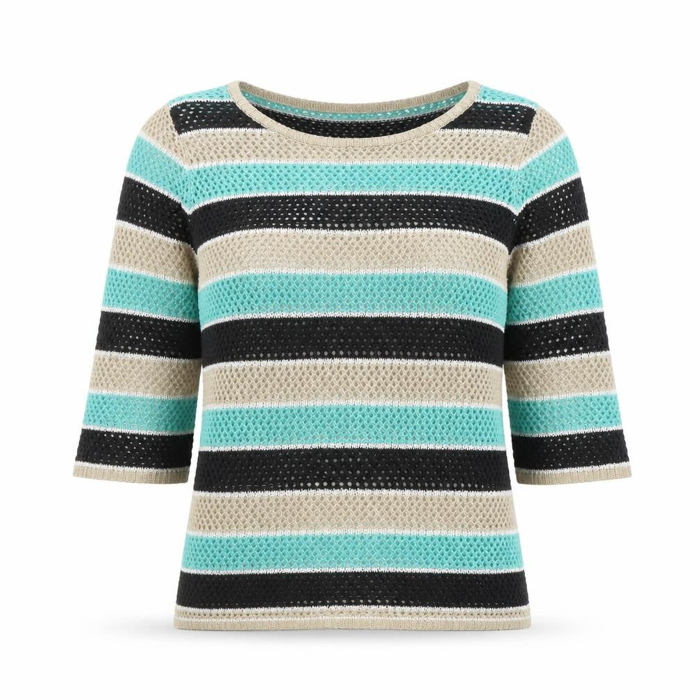 Front view of CYC Women’s Multicoloured Open-Knit 3/4 Sleeve jumper, size M