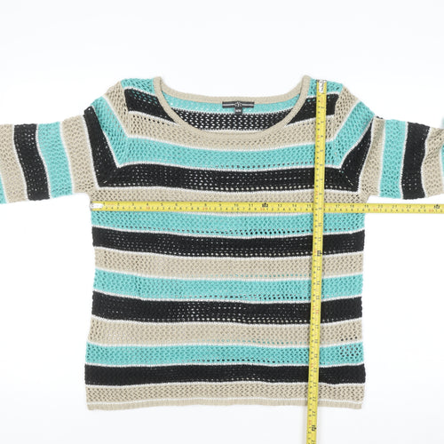 CYC Women’s Multicoloured Open-Knit 3/4 Sleeve Pullover Jumper Size M