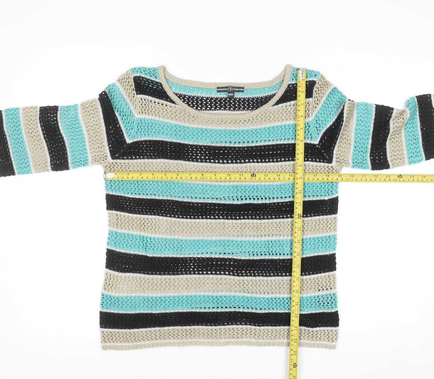 CYC Women’s Multicoloured Open-Knit 3/4 Sleeve Pullover Jumper Size M