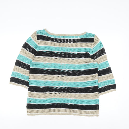 CYC Women’s Multicoloured Open-Knit 3/4 Sleeve Pullover Jumper Size M