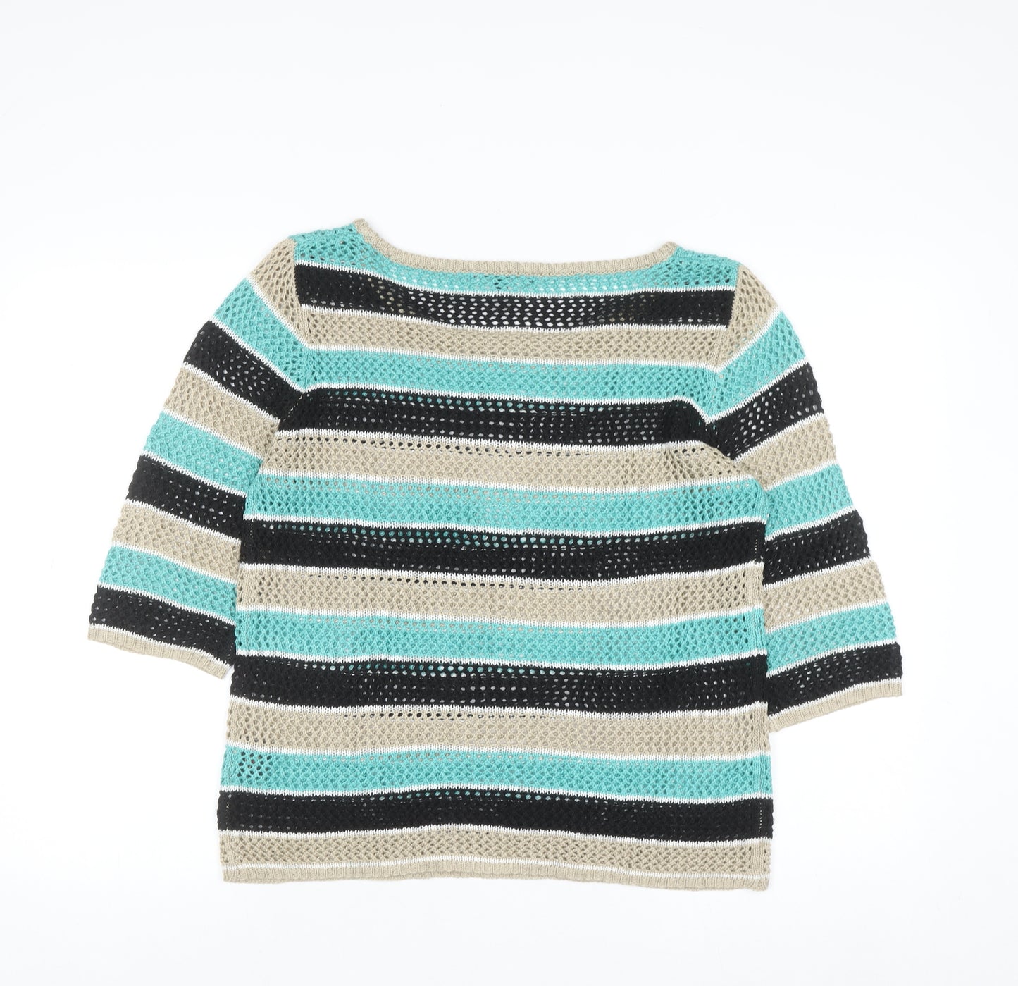 CYC Women’s Multicoloured Open-Knit 3/4 Sleeve Pullover Jumper Size M