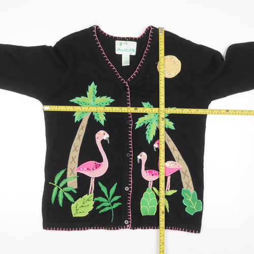 The Quacker Factory Women's Black Flamingo Tropical Cardigan Size S