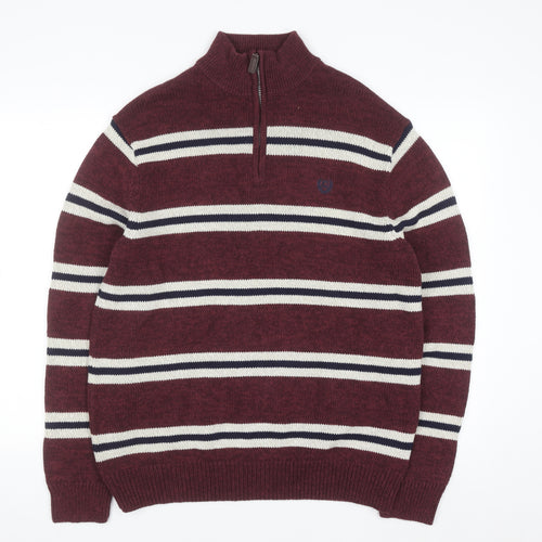 Chaps Men's Red Striped 1/2 Zip Cotton Jumper Size L