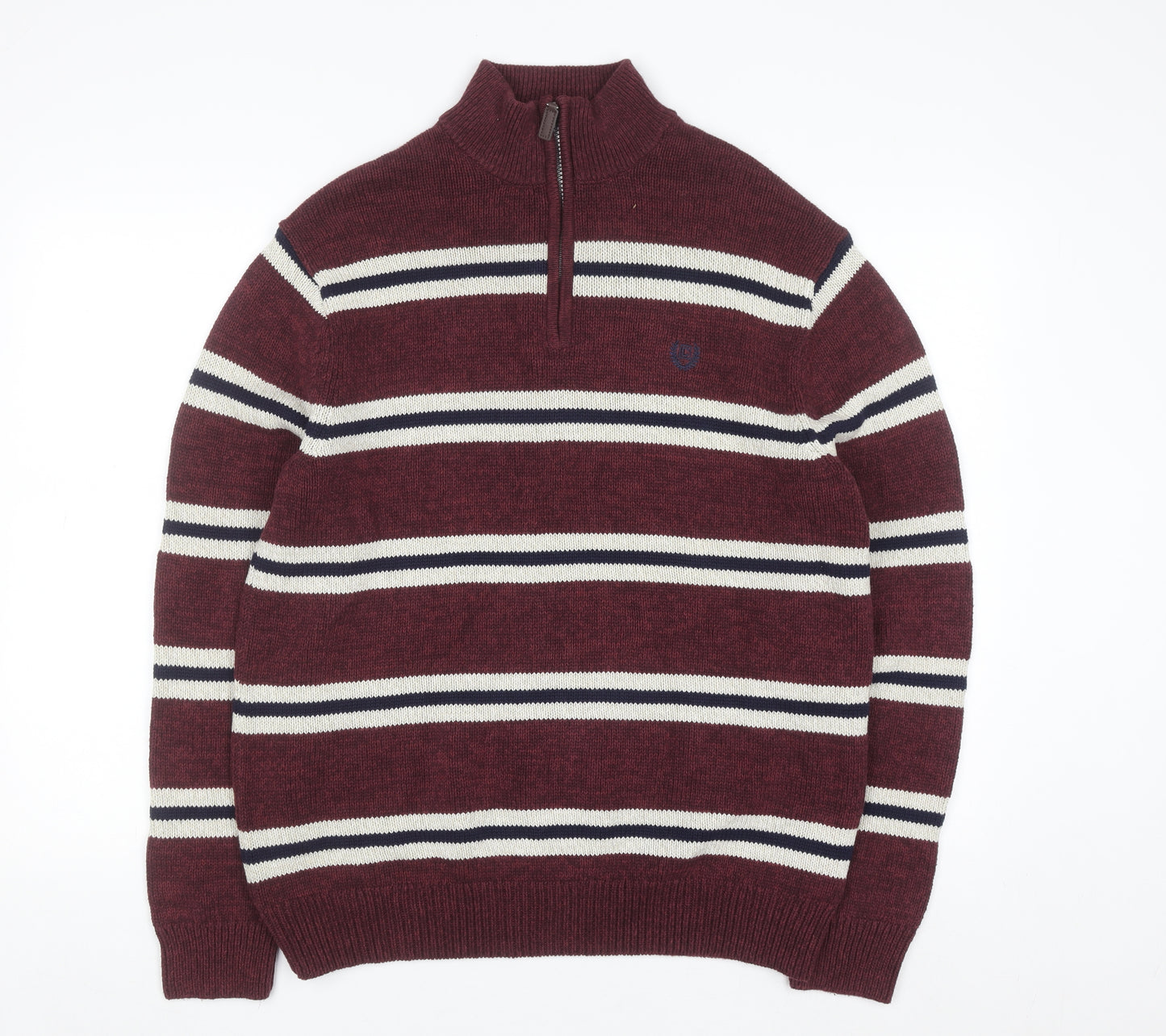 Chaps Men's Red Striped 1/2 Zip Cotton Jumper Size L