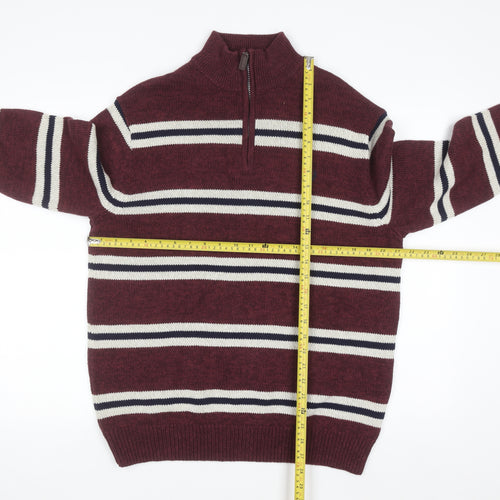 Chaps Men's Red Striped 1/2 Zip Cotton Jumper Size L