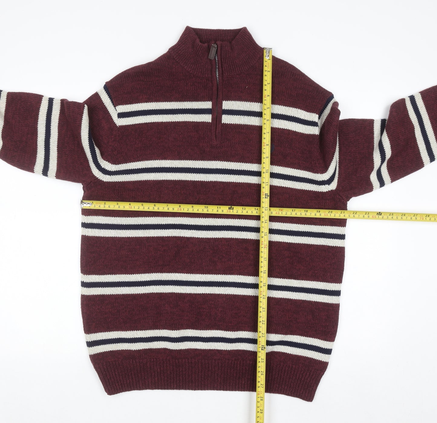 Chaps Men's Red Striped 1/2 Zip Cotton Jumper Size L