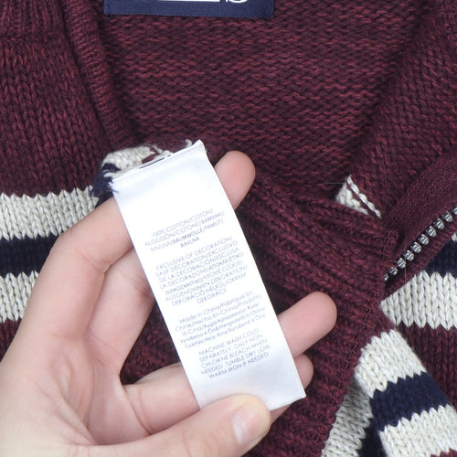 Chaps Men's Red Striped 1/2 Zip Cotton Jumper Size L