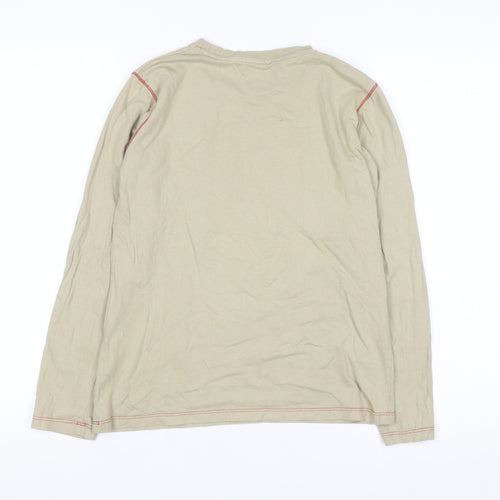 Guess Women's Beige Graphic Long Sleeve Cotton T-Shirt Size 12