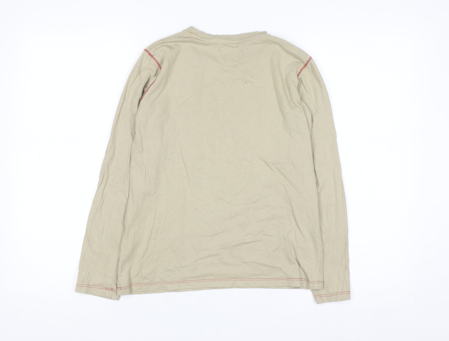 Guess Women's Beige Graphic Long Sleeve Cotton T-Shirt Size 12