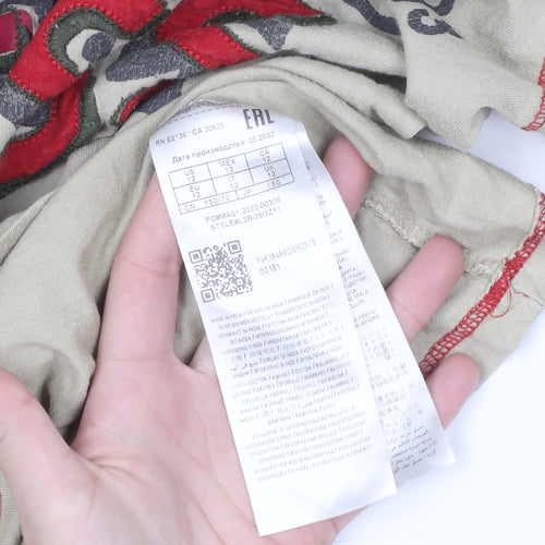 Guess Women's Beige Graphic Long Sleeve Cotton T-Shirt Size 12
