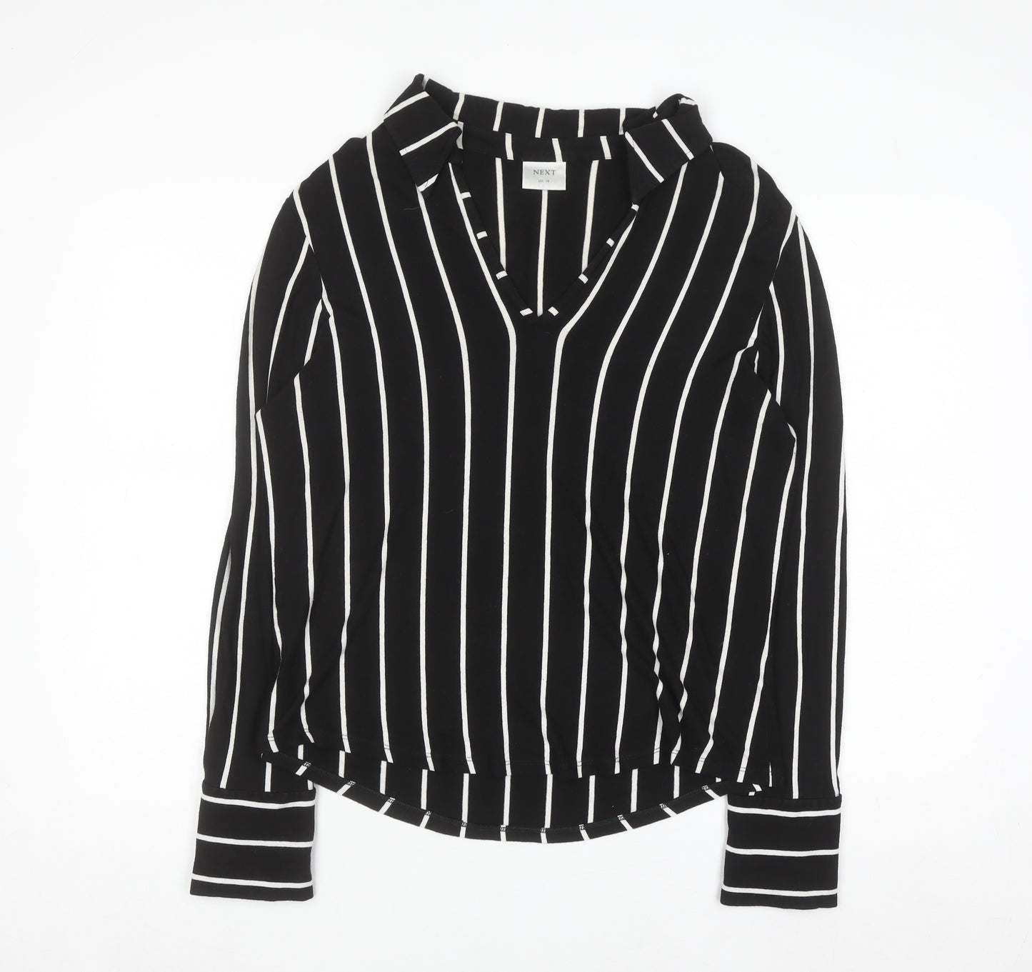 Next Womens Black White Striped Long Sleeve Viscose Blouse UK 18