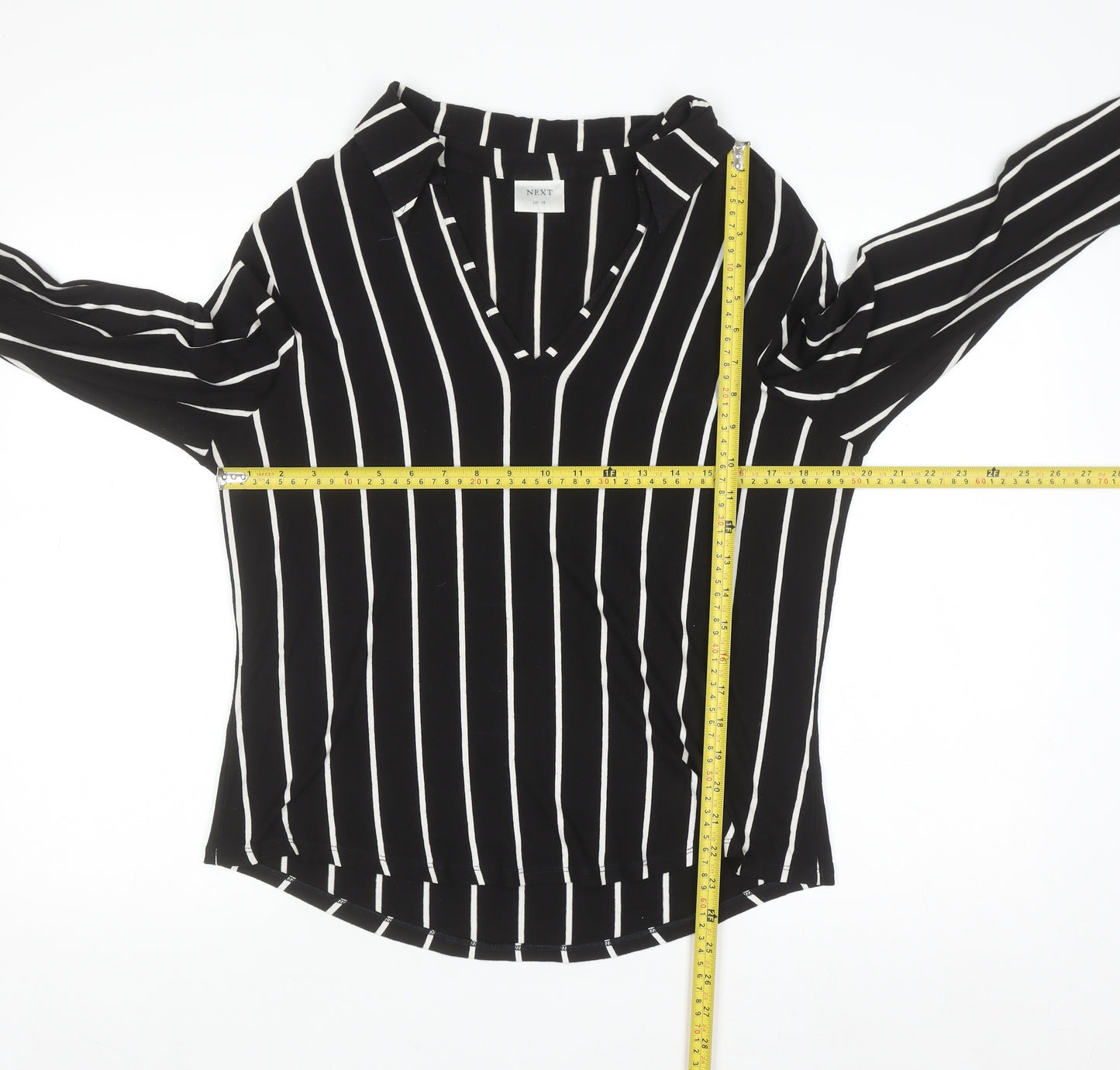 Next Womens Black White Striped Long Sleeve Viscose Blouse UK 18