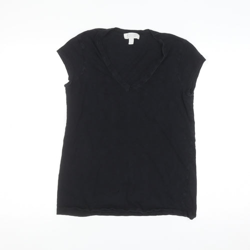The White Company Women’s Black V-Neck Cotton T-Shirt UK 8