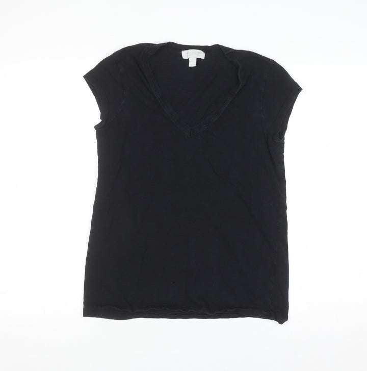 The White Company Women’s Black V-Neck Cotton T-Shirt UK 8