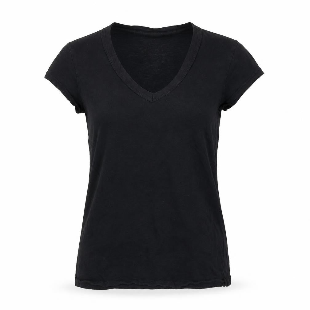 The White Company Women’s Black V-Neck Cotton T-Shirt UK 8