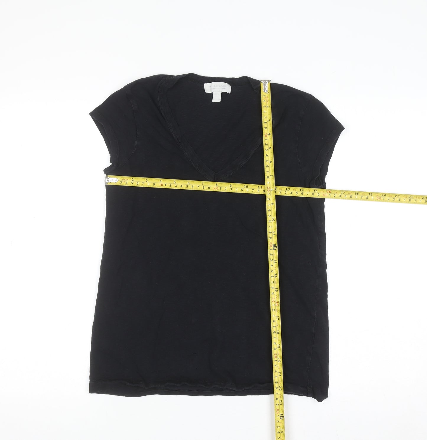 The White Company Women’s Black V-Neck Cotton T-Shirt UK 8