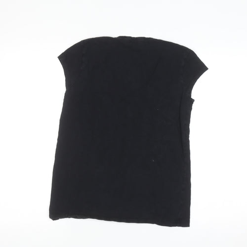 The White Company Women’s Black V-Neck Cotton T-Shirt UK 8