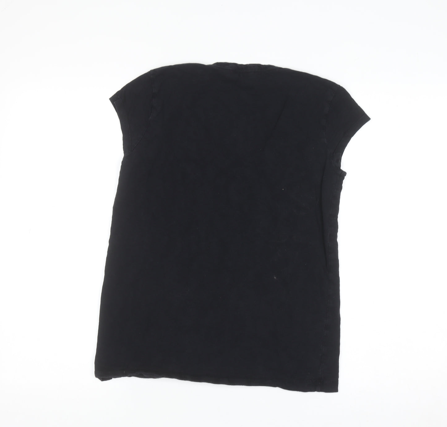 The White Company Women’s Black V-Neck Cotton T-Shirt UK 8