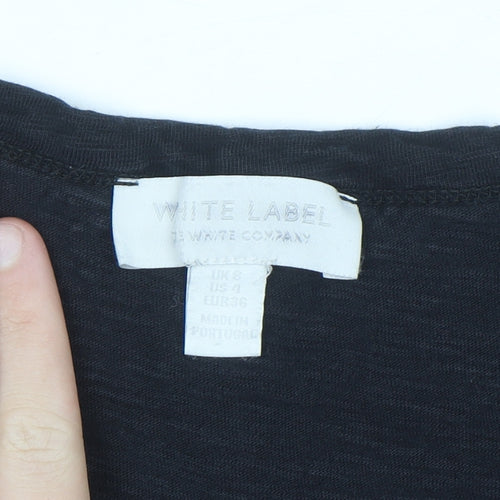 The White Company Women’s Black V-Neck Cotton T-Shirt UK 8