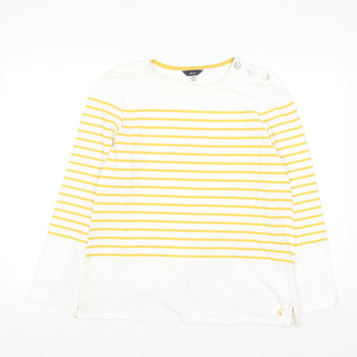 Joules Women’s Yellow White Striped Long Sleeve Cotton Top UK 14