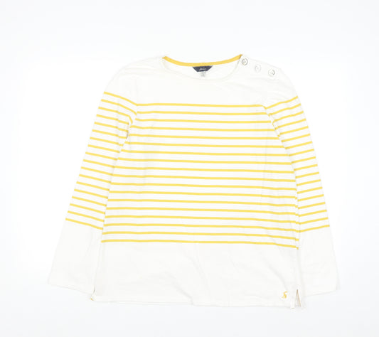 Joules Women’s Yellow White Striped Long Sleeve Cotton Top UK 14