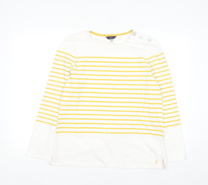Joules Women’s Yellow White Striped Long Sleeve Cotton Top UK 14