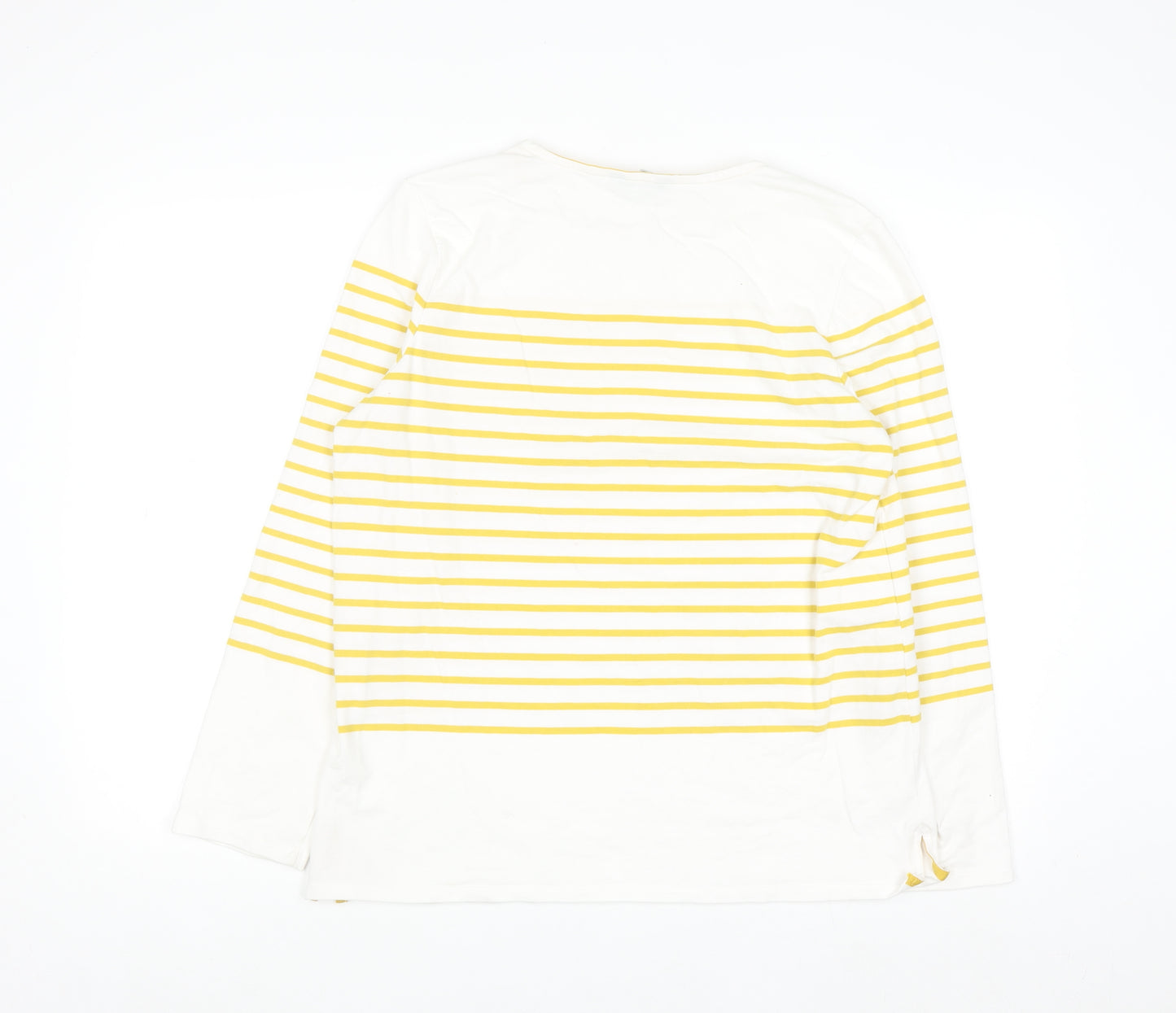 Joules Women’s Yellow White Striped Long Sleeve Cotton Top UK 14