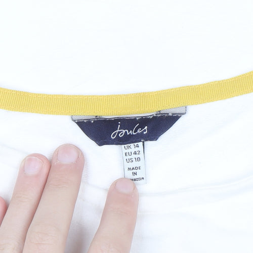 Joules Women’s Yellow White Striped Long Sleeve Cotton Top UK 14