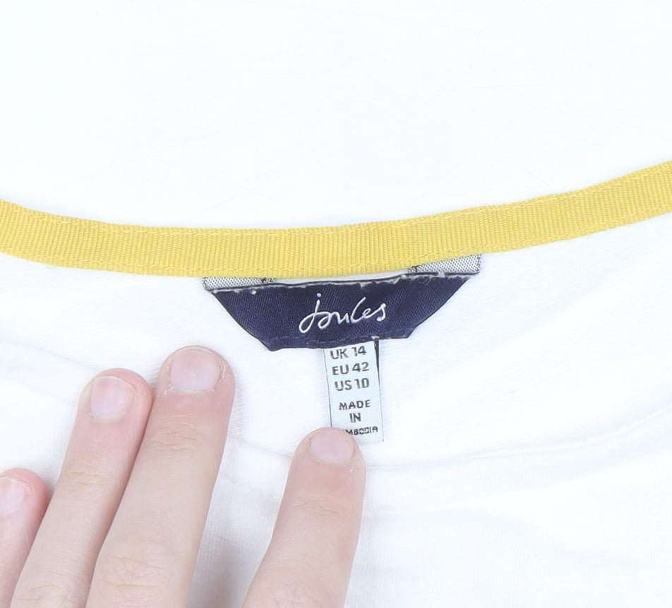 Joules Women’s Yellow White Striped Long Sleeve Cotton Top UK 14