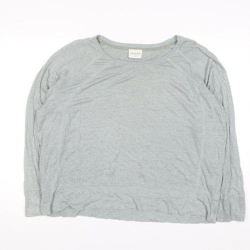 Wrap London Womens Grey Linen Long Sleeve Relaxed T-Shirt Size 16
