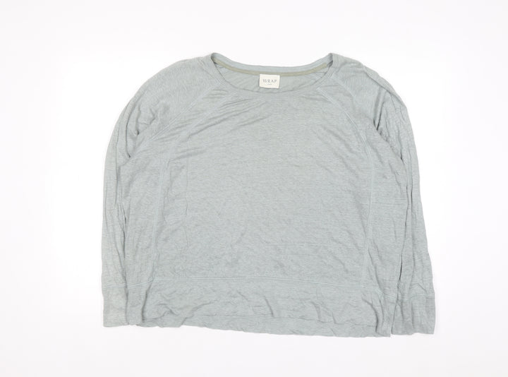 Wrap London Womens Grey Linen Long Sleeve Relaxed T-Shirt Size 16