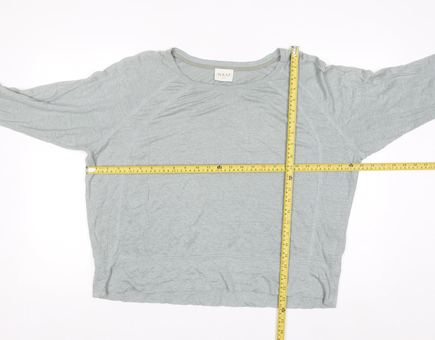 Wrap London Womens Grey Linen Long Sleeve Relaxed T-Shirt Size 16