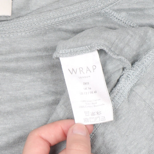 Wrap London Womens Grey Linen Long Sleeve Relaxed T-Shirt Size 16