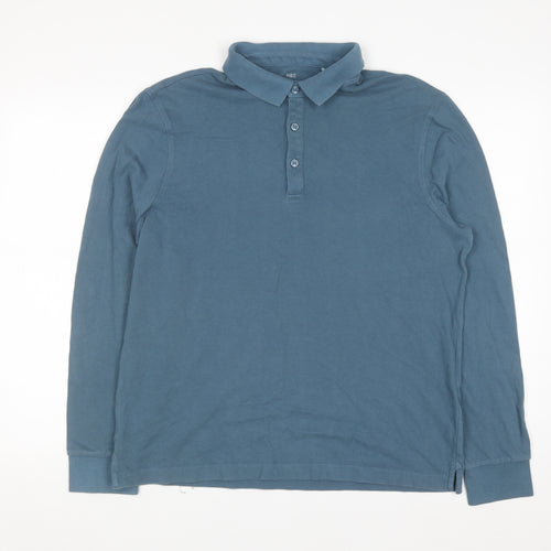 Marks and Spencer Men's Blue Long Sleeve Regular Fit Cotton Polo L
