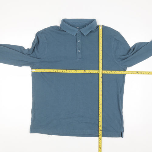 Marks and Spencer Men's Blue Long Sleeve Regular Fit Cotton Polo L