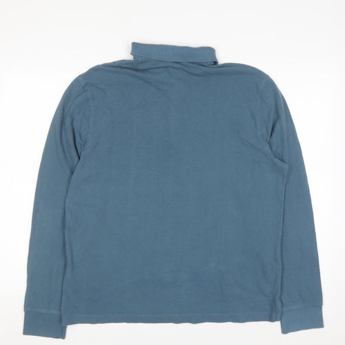 Marks and Spencer Men's Blue Long Sleeve Regular Fit Cotton Polo L