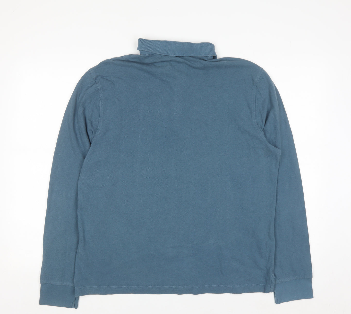 Marks and Spencer Men's Blue Long Sleeve Regular Fit Cotton Polo L