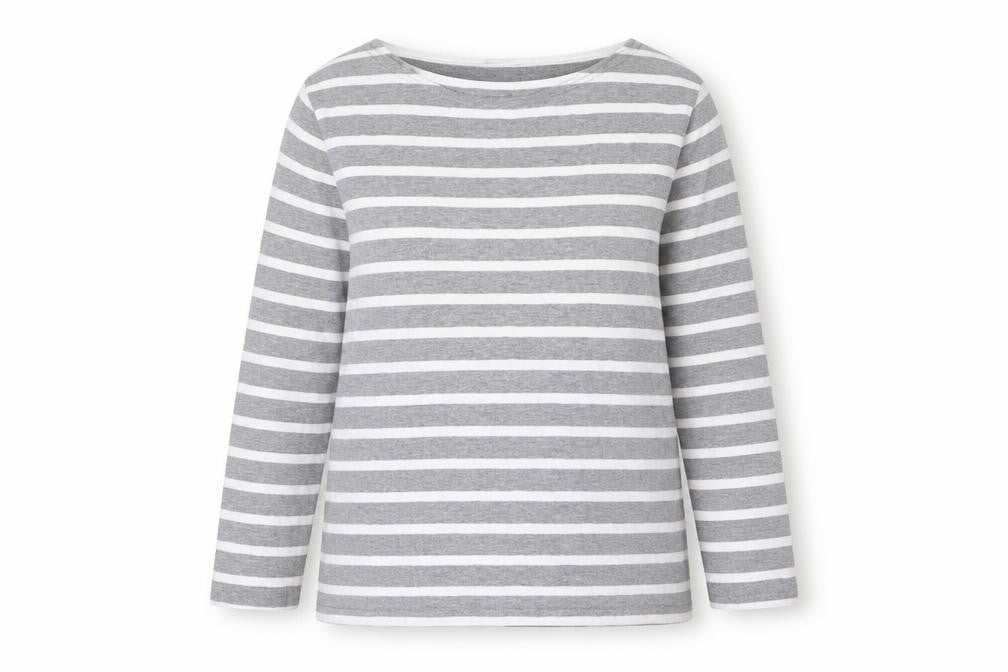 Front view of Levi's Women's Grey Striped Long Sleeve Basic Cotton T-Shirt S