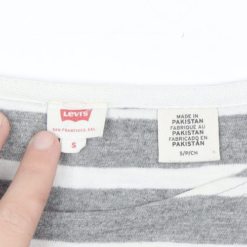 Levi's Women's Grey Striped Long Sleeve Basic Cotton T-Shirt S