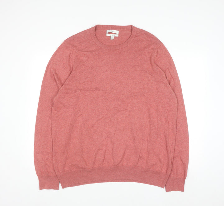 Marks and Spencer Men's Pink 2XL Cotton Crew Neck Jumper