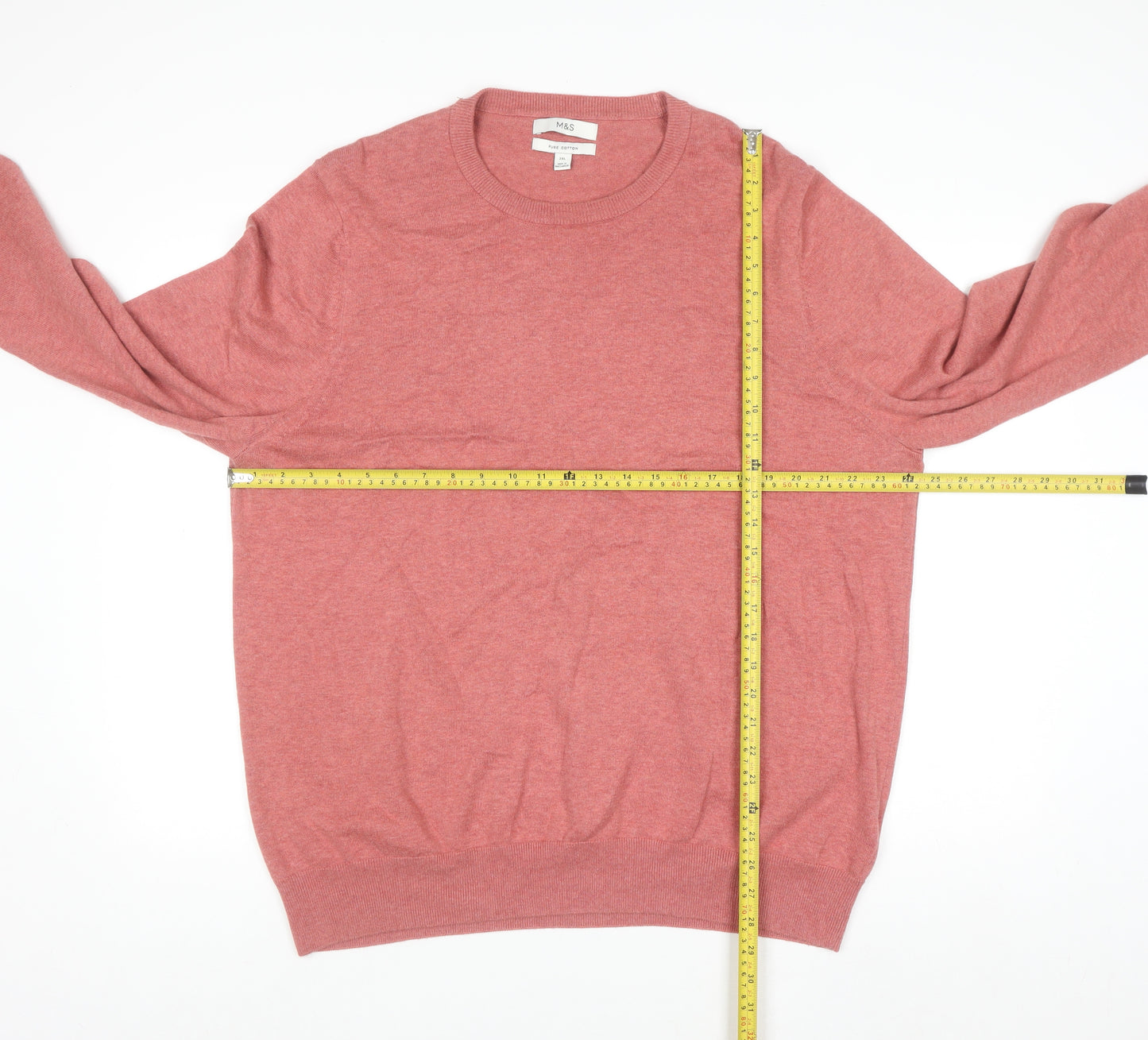 Marks and Spencer Men's Pink 2XL Cotton Crew Neck Jumper