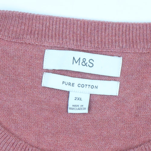 Marks and Spencer Men's Pink 2XL Cotton Crew Neck Jumper
