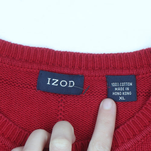 IZOD Men's Red Cotton Crew Neck Pullover Jumper XL
