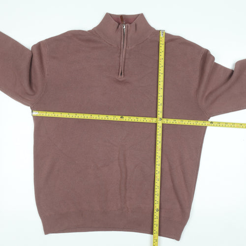 Next Men's Brown Cotton 1/2 Zip High Neck Jumper Size L