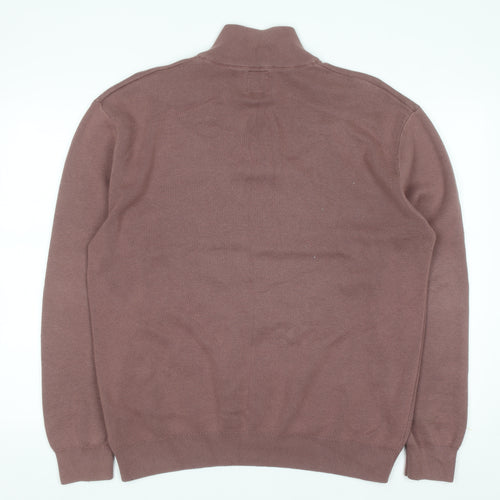 Next Men's Brown Cotton 1/2 Zip High Neck Jumper Size L