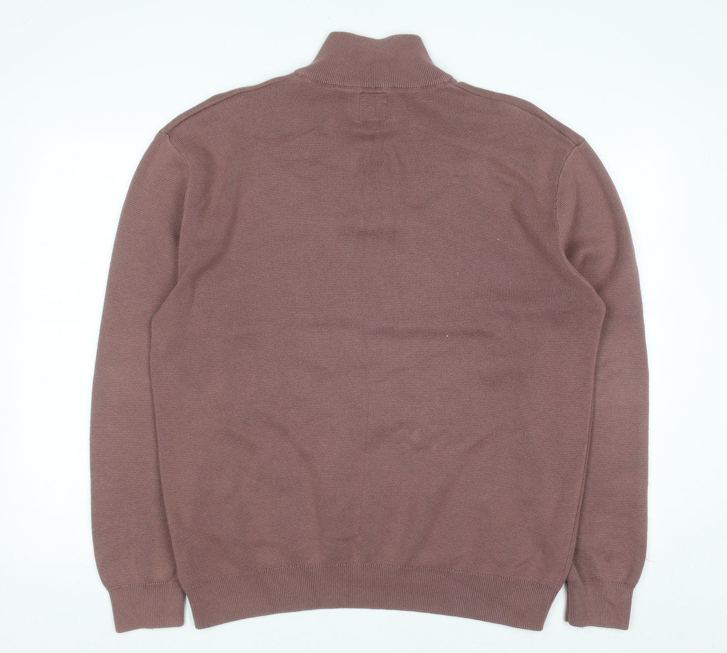 Next Men's Brown Cotton 1/2 Zip High Neck Jumper Size L