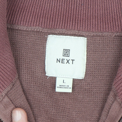 Next Men's Brown Cotton 1/2 Zip High Neck Jumper Size L