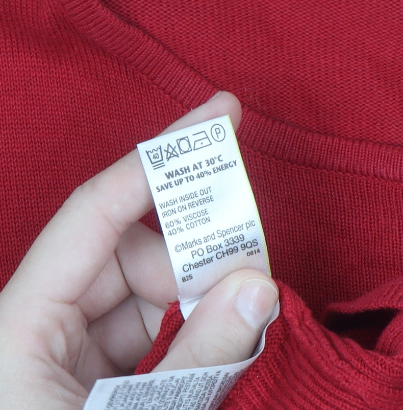 Marks and Spencer Women Red Crew Neck Long Sleeve Pullover Jumper Size 14