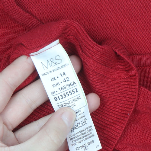 Marks and Spencer Women Red Crew Neck Long Sleeve Pullover Jumper Size 14